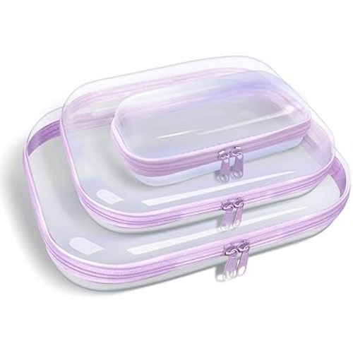 Clear Hard Plastic Zipper Case,Transparent Double Zippers Hard Pouch with 3pcs,Portable Travel Organizer Bin for Toy Storage