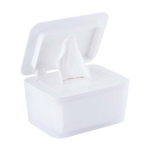 Wipes Dispenser, One-Handed Operation Wipe Holder for Baby & Adult, Seal-Designed Wipes Container for Bathroom Keep Diaper Wipes Fresh (White) 6.9x4.9x3.9"