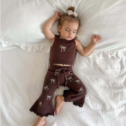 Espresso Flare Knit Set - Bow