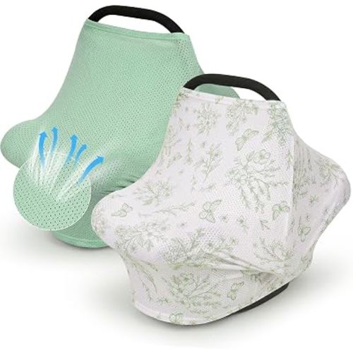 2 Pack Baby Car Seat Cover Full Breathable Mesh Stretchy Infant Carseat Canopy for Boys and Girls Multi-Use Nursing Cover for Breastfeeding Privacy Sunshade Shield Baby Essentials
