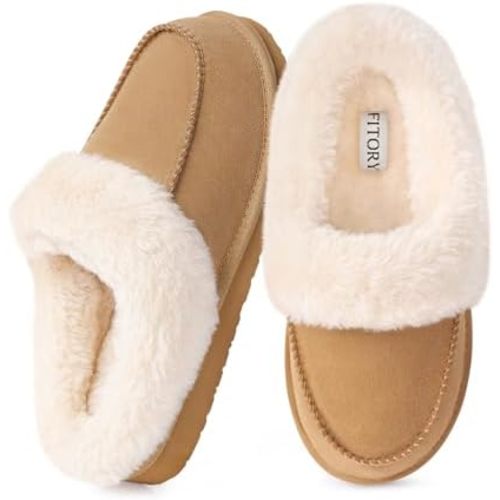 FITORY Women’s Winter Faux Fur Slippers,Easy to Wear Plush House Shoes Size 6-11