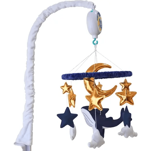 Ocean Whale Baby Mobile for Crib - Musical Nursery Mobile with 3 Modes of Rotation & 12 Piano Lullabies - Ocean Baby Nautical Nursery Decor