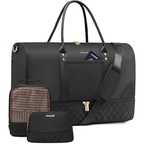 LOVEVOOK Travel Bag,Weekender Bag for Women Travel Duffle Bag with Shoe Compartment,Carry on Overnight Bag with Wet Pocket,Gym Yoga Duffel Bag,Hospital Bags for Labor and Delivery,3 Pcs Set