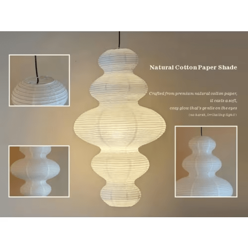 Akari-Inspired Rice Paper Lamp Shade, Five-Layer Cloud Pendant Light