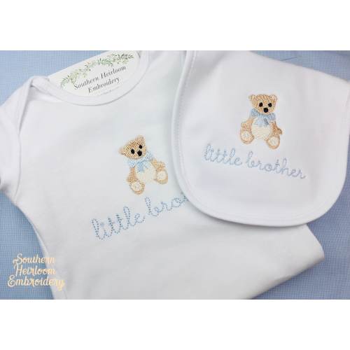 Little Brother Gown, Little Brother Bib Burp Cloth, Baby Gift Set, Baby Boy Gown Clothing, Infant Gown, Embroidered Bib Burp Cloth
