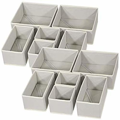 DIOMMELL 12 Pack Foldable Cloth Storage Box Closet Dresser Drawer Organizer Fabric Baskets Bins Containers Divider for Baby Clothes Underwear Bras Socks Lingerie Clothing,Grey 444 - Grey 12 Pack