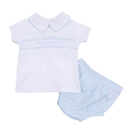 Luca's Classics Smocked Short Sleeve Diaper Cover Set - Light Blue