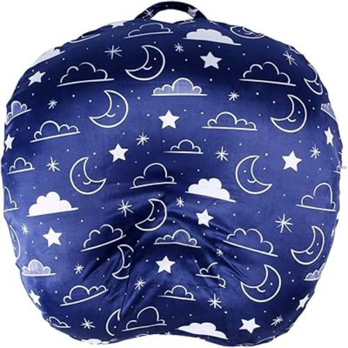 Newborn Lounger Cover - Hypoallergenic Minky Fitted Cover for Boppy Lounger Pillow - Stain-Resistant & Soft Baby Lounger Replacement Cover (Navy Blue, Stars and Clouds)