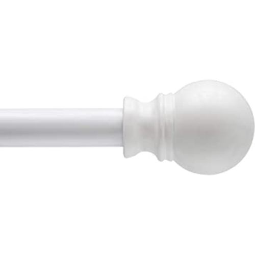 Kenney KN55250 Davenport Ball End Petite Café Decorative Window Curtain Rod, 28-48" Adjustable Length, White Finish, 1/2" Diameter Steel Tube