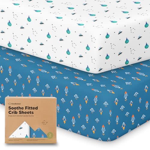KeaBabies 2-Pack Organic Crib Sheets for Boys, Girls - 52x28 Fitted Crib Mattress Sheet Neutral, Breathable Jersey Cotton Cover for Baby Bed, Toddler Mattress, Soft & Cute Prints (Space Quest)