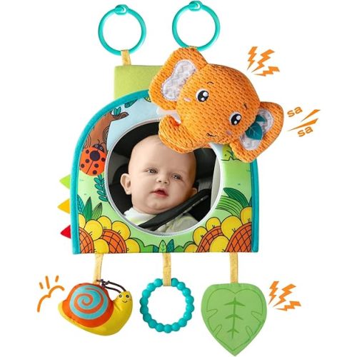 Car Seat Toy, Baby Car Mirror Toy for Rear Facing, Travel Baby Activity Center with Hanging Engaging Toys for Infants Babies 0-6-12-18 Months Boy Girl