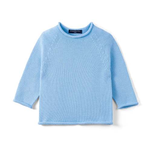 Knit Rollneck Baby Sweater | Soft Cotton in Baby Blue | SwaddleAn