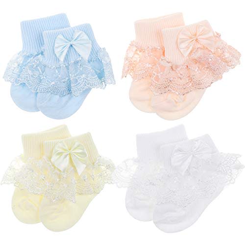 BQUBO Baby Girls Socks Eyelet Ruffle Lace Sock Baby Socks Newborn/Infant/Toddlers/Kids Frilly Summer Thin Dress Sock