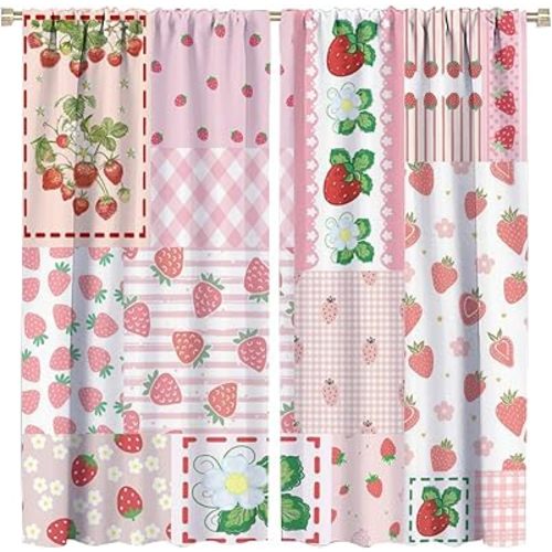 Brebasf - Cortinas opacas para sala de estar, acuarela de primavera, jardín, flores, frutas tropicales, fresas, oscurecimiento de habitación, con bolsillo para barra, 2 paneles de 45 pulgadas de largo x 21 pulgadas de ancho