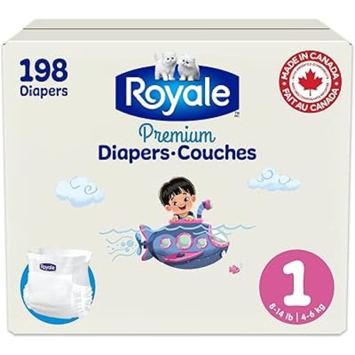 Royale Premium Diapers, Size 1 (8-14 lb), 198 Count, Disposable Baby Diapers (Packaging may vary)