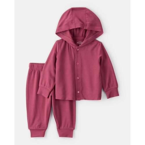 Baby Girl 2-Piece PurelySoft Long-Sleeve Tee & Pant Set - Burgundy | Carter's