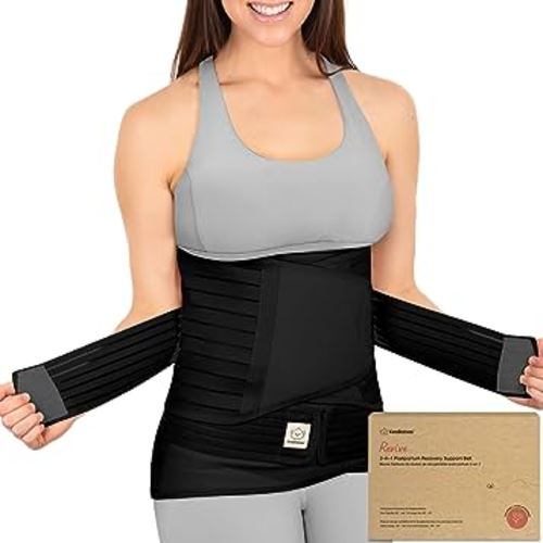 KeaBabies 3 in 1 Postpartum Belly Support Recovery Wrap – After Birth Brace, Slimming Girdles, Body Shaper Waist Shapewear, Post Surgery Pregnancy Band (Midnight Black, M/L)
