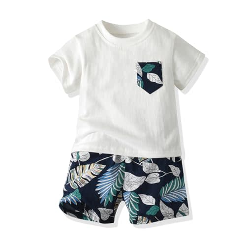 JunNeng Toddler Baby Boy Shorts Sets Hawaiian Outfits,Summmer Hawaiian Shirt+ Elastic Shorts Vacation Clothes