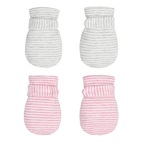 Newborn Baby No Scratch Mittens Stay On, 100% Cotton Breathable, Adjustable Infant Gloves for Baby Boys Girls Mittens