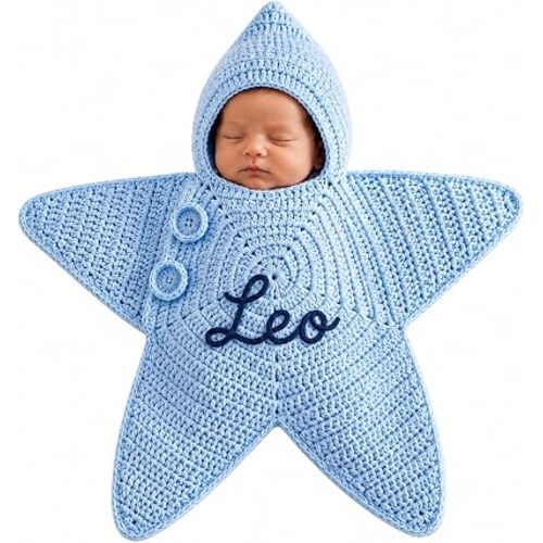 Personalized Baby Swaddle Sleep Sack with Name Newborn Crochet Star Cocoon