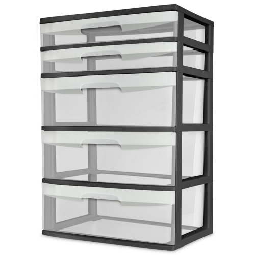 Sterilite Plastic 5 Drawer Wide Tower Black with Three Storage Options
