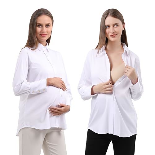 Maternity Button Down Shirt Long Sleeve Formal Blouse for Work
