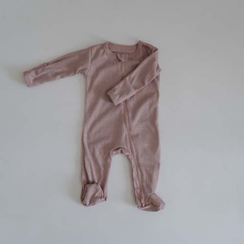 Zipper Footie Onesie in Mulberry Pointelle