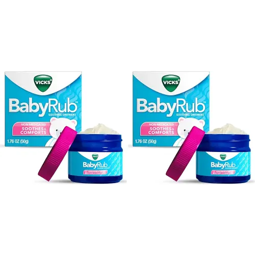Vicks BabyRub Chest Rub Ointment with Soothing Aloe, Eucalyptus, Lavender, and Rosemary, from the makers of VapoRub, 1.76 oz (Pack of 2)