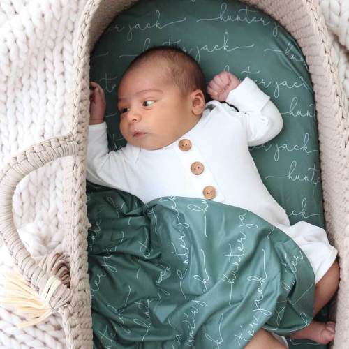 Personalized Forest Green Baby Name Swaddle Blanket - Script