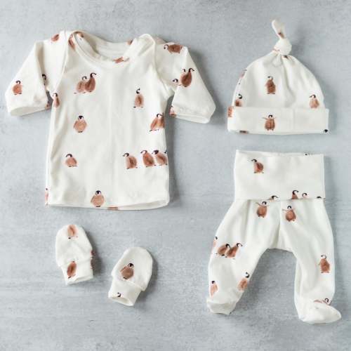 Organic Baby Outfit Set | Handmade Newborn Clothes | OEKO-TEX | Penguin Print – Bright + Tiny