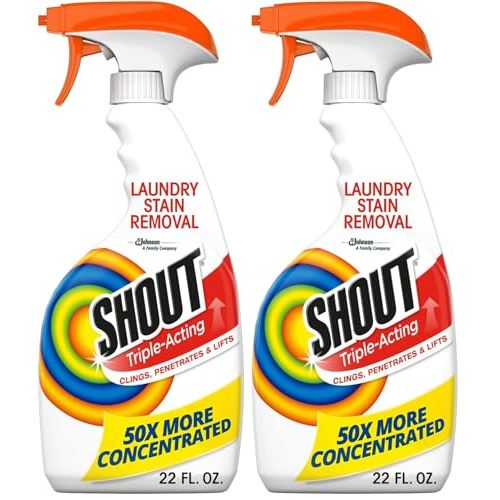 Shout Active Enzyme Laundry Stain Remover Spray, Triple-Acting Formula Clings, Penetrates, and Lifts 100+ Types of Everyday Stains - Prewash Spray 22oz (Pack of 2)
