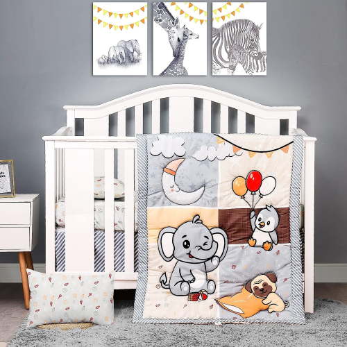 JISEN Zoo Party 3-Piece Crib Bedding Set