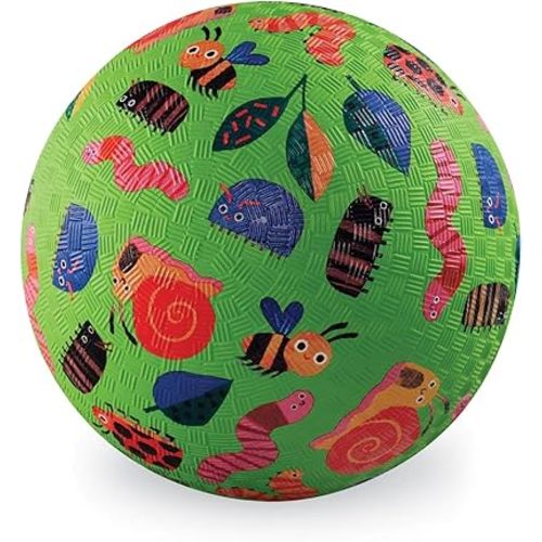 Crocodile Creek Playground Ball - Durable Rubber Ball for Kids Ages 3 and Up - Bouncy Inflatable Ball for Kickball, Indoor Games, and Outdoor Sports - PVC-Free - Garden Friends - 7-inch Diameter