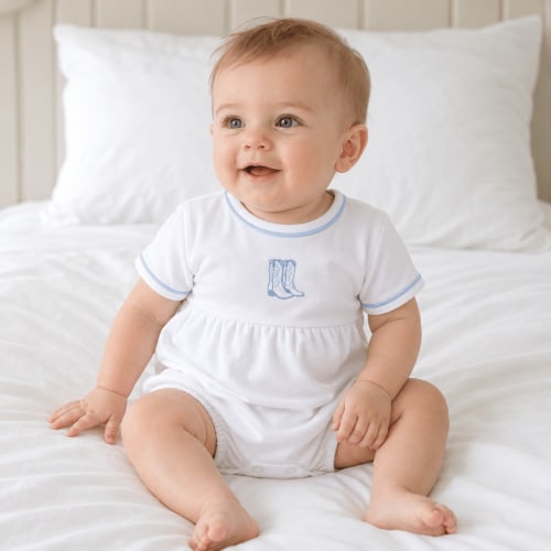 Darling Cowboy Boots Hand-Embroidered Bubble - Light Blue