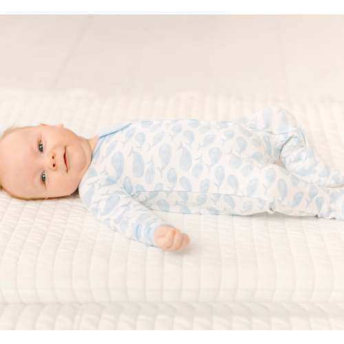 Azure Whales Print Zip Footie - Light Blue