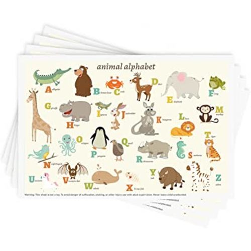 Disposable Stick-on Placemats 40 Pack for Baby & Kids, Restaurant Table Mats 12" x 18" Sticky Place Mats, Toddler Baby Placemat, Animal Alphabet Theme