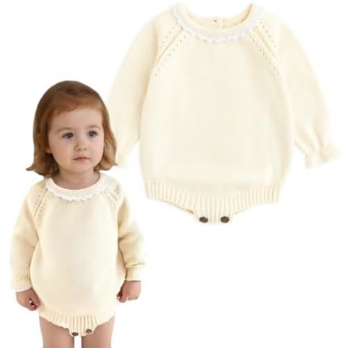 Simplee kids Baby Girls Kint Romper Fall Long Sleeve Rompers Newborn Baby Solid Overall Jumpsuit Outfits