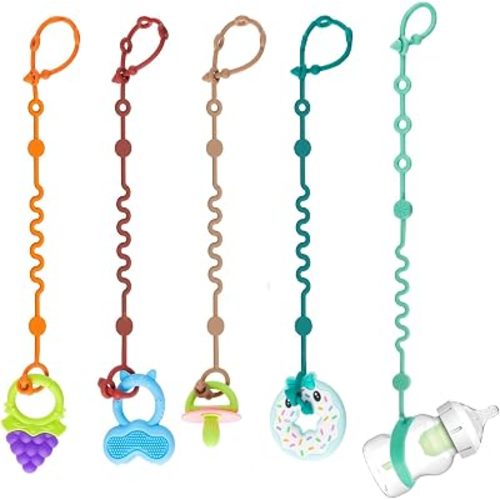 LittleHugs Toy Straps for Baby, Adjustable Toy Holder for Stroller Accessories, Silicone Tether Pacifier Clip, No Throw Travel Essential Leash for High Chair, Car Seat (4 Pack Macaron)