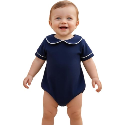 BULINGNA Baby Bubble Romper Short Sleeve Scalloped Collar Onesie Summer Solid Color Bodysuit for Newborn Baby Girl Boy