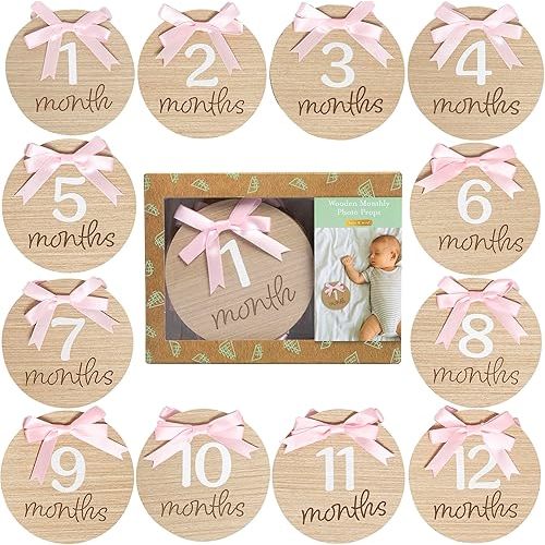 Kate & Milo Monthly Baby Milestone Photo Props, 3D Bow Theme, Reversible Discs for Girls, 1-12 Month Growth Photos