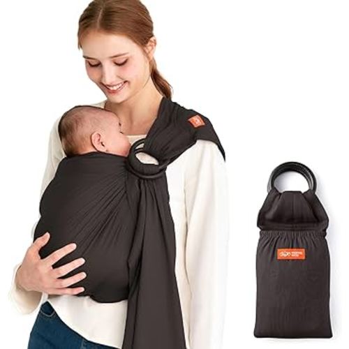 Mamaway Baby Ring Sling Carrier - Newborn and Toddler Sling (Supports up to 165lbs), IHDI Certified, Rayon & Linen Made, Soft & Breathable, Nylon 66 Safety Rings, Storage Pocket Design, Charcoal