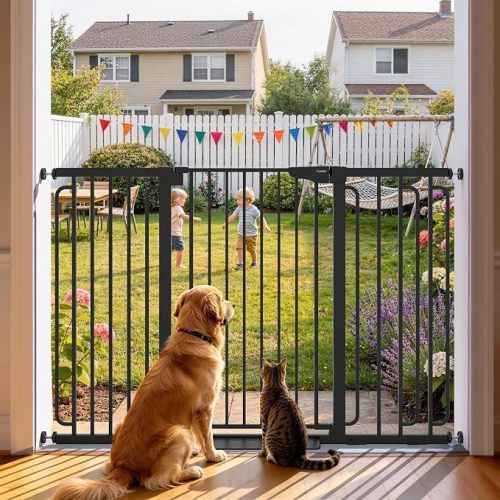 Cumbor 36" Extra Tall Baby Gate, 30.4-56.8" Extra Wide Dog Gate Black