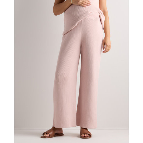 Cotton Cashmere Maternity Wide Leg Pants - Maternity in Sugar Stone