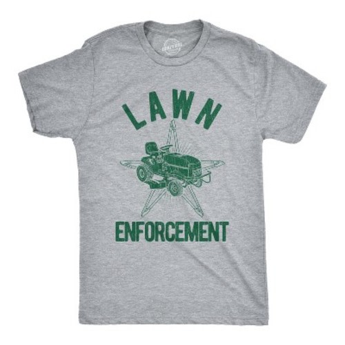 Mens Lawn Enforcement T Shirt Funny Lawnmower Police Cop Tee - Crazy Dog Men's T Shirt Gift for Dad Light Grey M