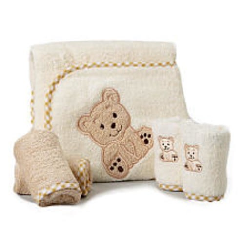 Spasilk 100% Cotton Hooded Terry Bath Towel with 4 Washcloths