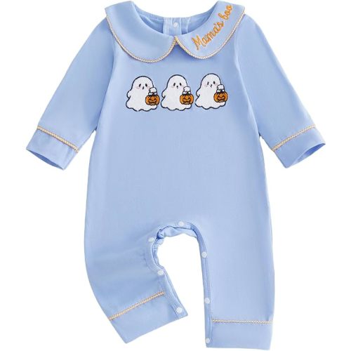 (0-3m) Newborn Baby Boy Girl Halloween Outfit Mamas Boo Jumpsuit Long Sleeve Romper Bodysuit Fall Clothes