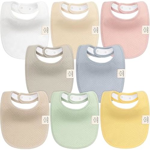 8-Pack Organic Baby Bibs for Baby Girls, Baby Boys - Cotton Cloth Baby Boy Bibs, Baby Girl Bibs for Drooling and Teething, Absorbent Drool Bibs for Spit Ups, Toddler Bib, Newborn Infant Bibs (Dawn)