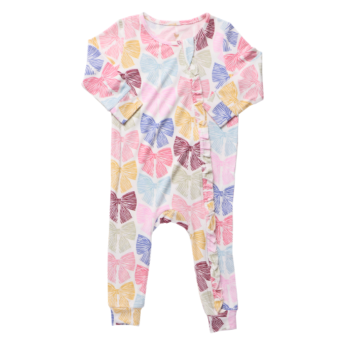 Baby Girls Ruffle Bamboo Romper - Bright Multi Bows – Pink Chicken