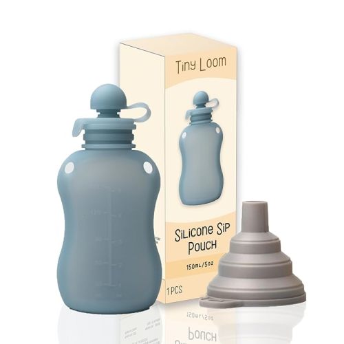 Reusable Pouches for Toddlers Silicone Refillable Baby Food Feeder with Funnel, Food Storage for Kids Squeezable Pouch, Washable & Freezer - Perfect for Fruit, Yogurt and Smoothies, 5oz, 4 Pack