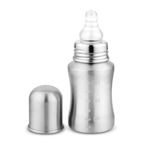 Bon aPetite Stainless Steel Baby Feeding Bottle | 150 ML | 304 18/8 Stainless Steel | Medical Grade Silicone Nipple | Toxin Free Feeding Bottle | 100% BPA Free | Dishwasher Safe